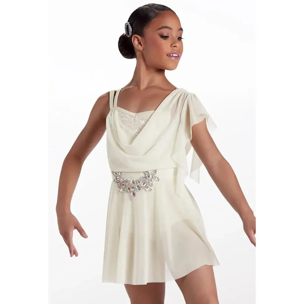 Pre-Owned Dance Costume Large Child Ivory Weissman 15274 Sequin Dress Ballet Ly